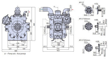 Мембранный насос AR 250 BP C/F (BlueFlex, 20бар, 254.4л/мин, ВОМ 1"⅜-полый вал 25мм)