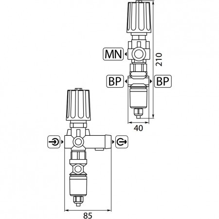 Регулятор давления R+M ST-261 (250бар, 30л/мин, 3/8&quot;г-3/8&quot;г, By-pass 1/4&quot;г, микр.)