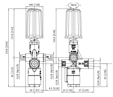 Регулятор давления PA Pulsar Zero (280бар, 40л/мин, 3/8&quot;г-3/8&quot;г, By-pass 3/8&quot;г)