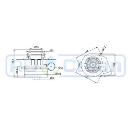Вакуумный мотор XRA33-005 (400Вт, 24В, D-143мм, H-173мм, h-69мм) RC