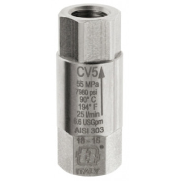 Обратный клапан Mecline CV5 (1/4г-г, 500бар, 25л/мин, нерж)
