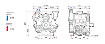 Мембранный насос Comet BP75 (20 бар, 67 л/мин, полый вал 20 мм-ВОМ 1"3/8)