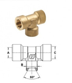 Тройник 3/8"г-1/4"г-3/8"г (400бар, латунь) Tecomec