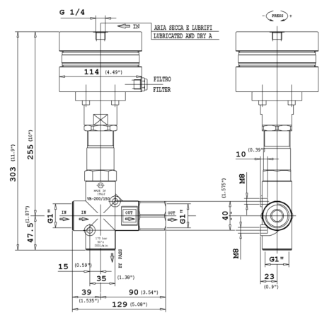 Регулятор давления PA VRPP170 (150бар, 200л/мин, 1&quot;г-1&quot;г, By-pass 1&quot;г, пневмо)